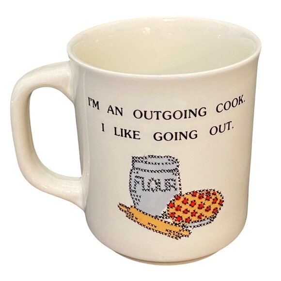 Vintage 80s House of Lloyd Outgoing Cook Mug White Foodie Restaurants Eating Out - Picture 1 of 6